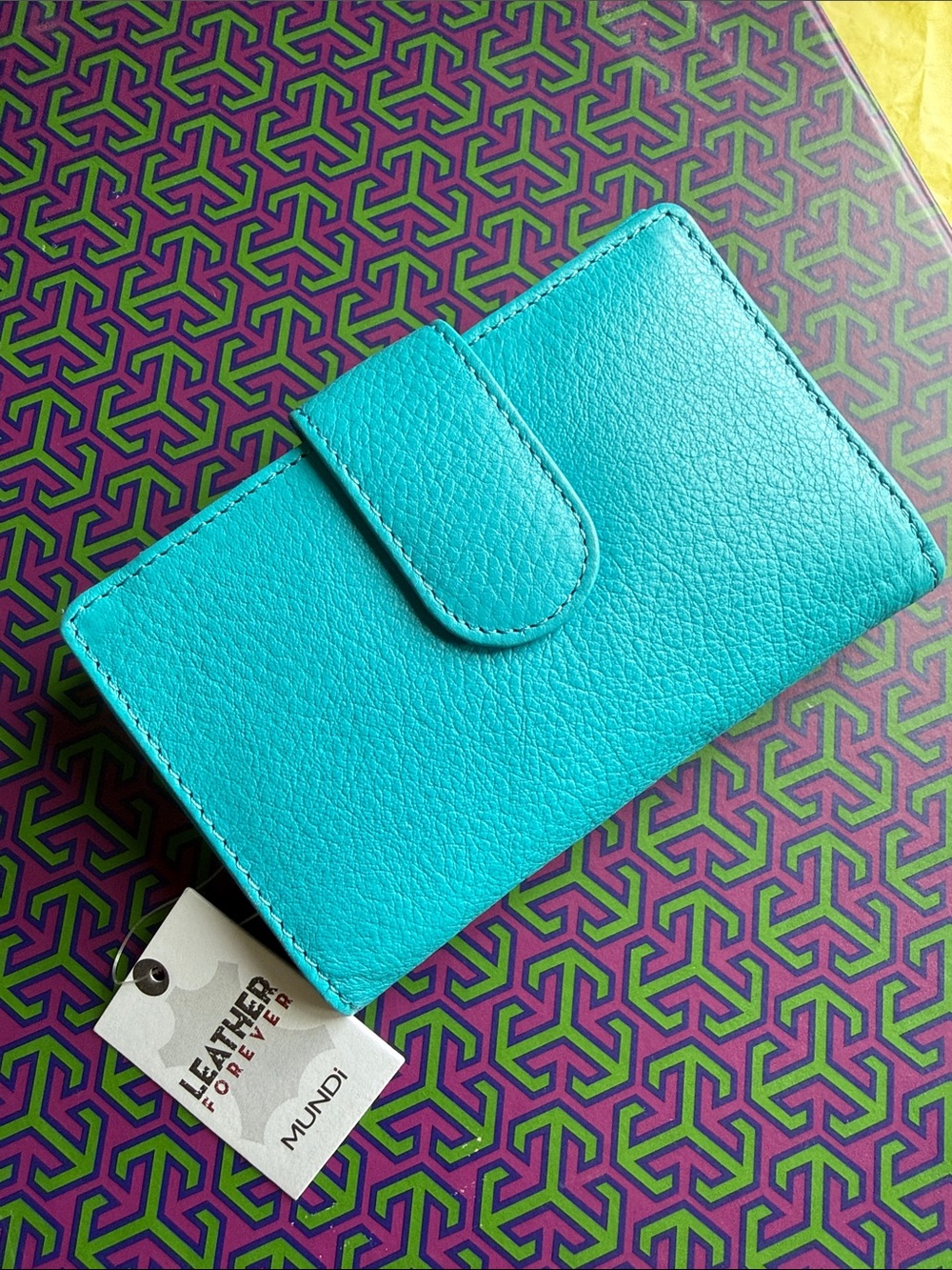 mundi Turquoise Pebbled Leather Phone Wallet Case